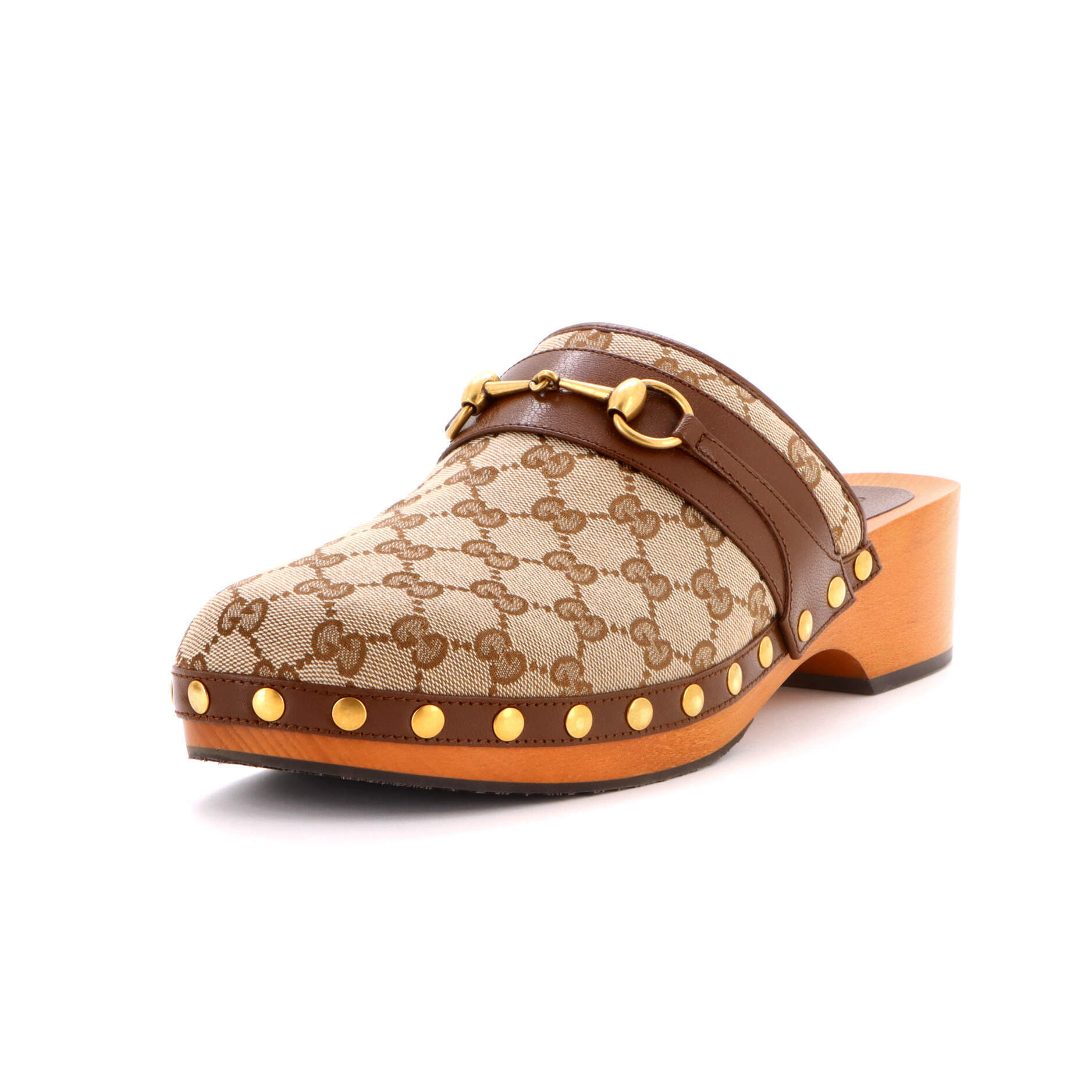 Gucci Women's Stann Horsebit Clogs Gg Canvas With Leather